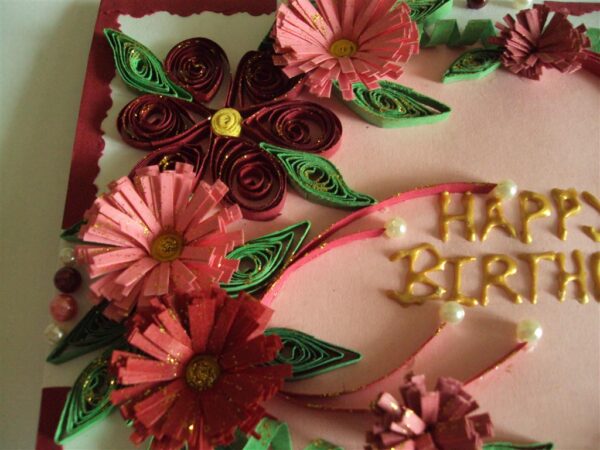 Pink Flowers In Semicircle Birthday Greeting Card image