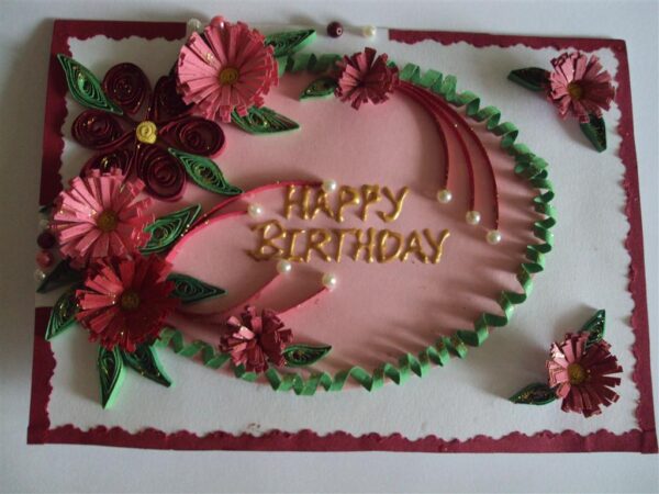 Pink Flowers In Semicircle Birthday Greeting Card image