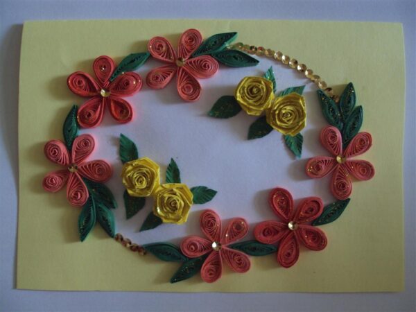 Orange Combi Flowers On Yellow Base Greeting Card image