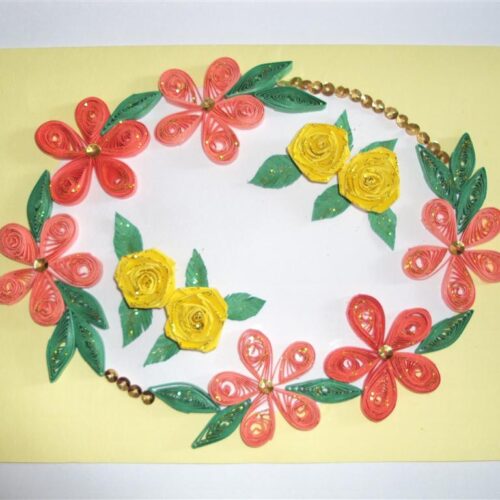 Orange Combi Flowers On Yellow Base Greeting Card image