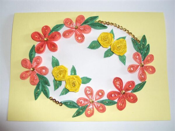 Orange Combi Flowers On Yellow Base Greeting Card image