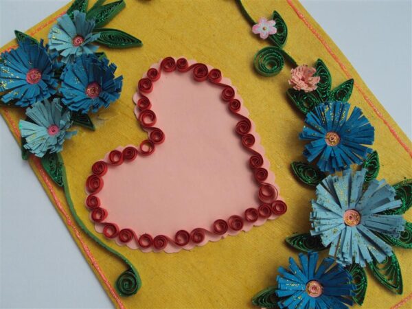 Blue Flowers In Yellow Base & Heart Greeting Card image