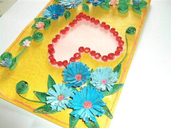 Blue Flowers In Yellow Base & Heart Greeting Card image