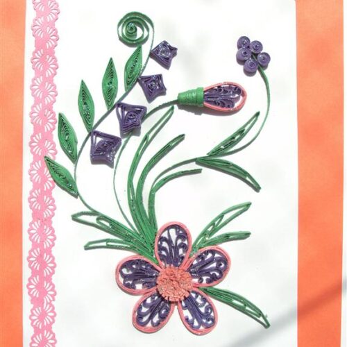 Purple Twirled Flower With Leaves Greeting Cards image