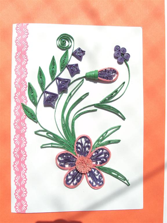 Purple Twirled Flower With Leaves Greeting Cards image