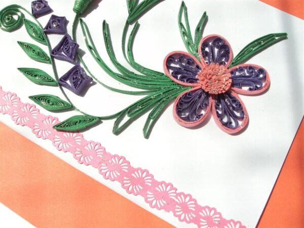 Purple Twirled Flower With Leaves Greeting Cards image