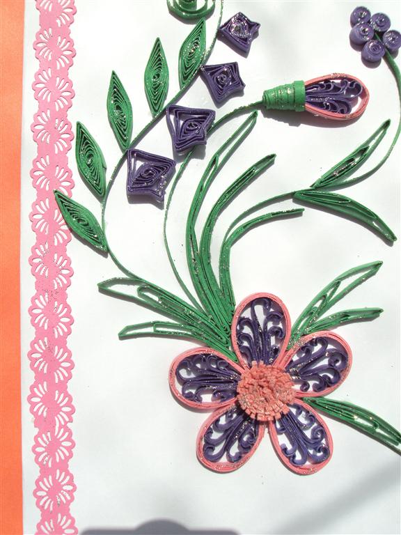 Purple Twirled Flower With Leaves Greeting Cards image
