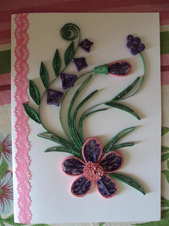 Purple Twirled Flower With Leaves Greeting Cards image