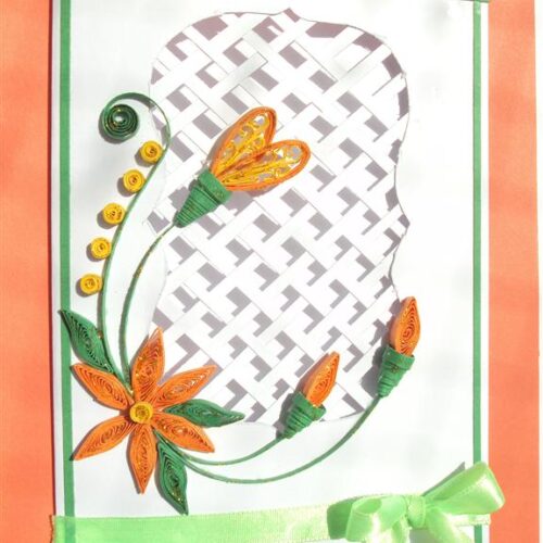 Beautiful Crossed Window With Orange Flowers Greeting Card image