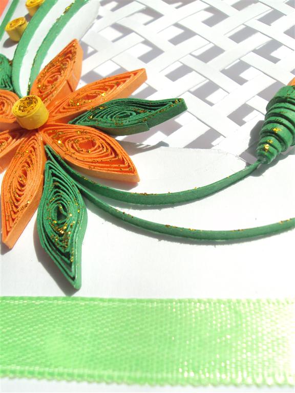 Beautiful Crossed Window With Orange Flowers Greeting Card image