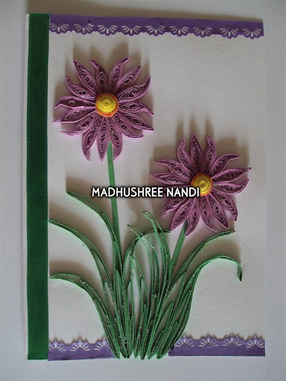 Beautiful Purple Flowers With Paper Lace Greeting Card image