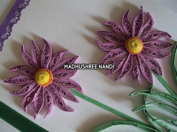 Beautiful Purple Flowers With Paper Lace Greeting Card image