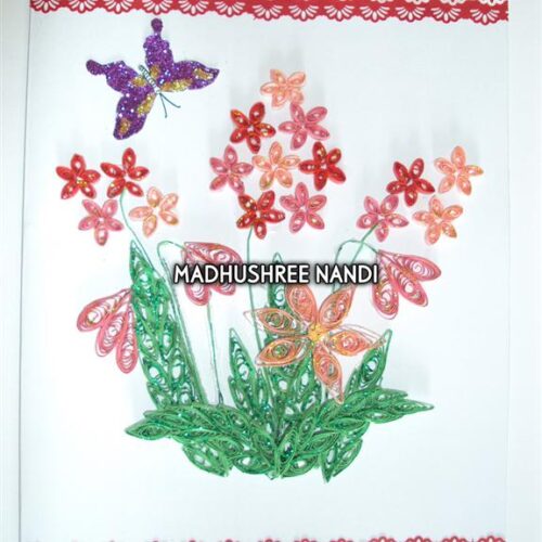Beautiful Small Red & Pink Flowers With Paper Laces Greeting Card image