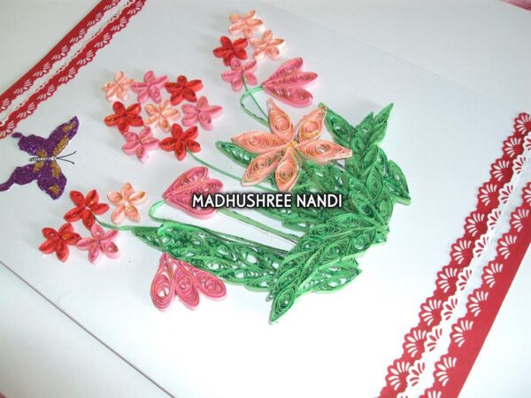 Beautiful Small Red & Pink Flowers With Paper Laces Greeting Card image
