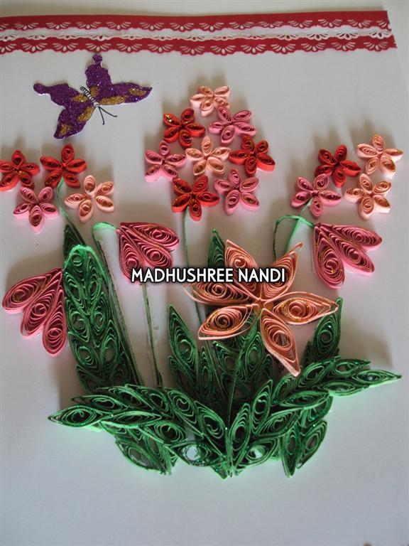 Beautiful Small Red & Pink Flowers With Paper Laces Greeting Card image