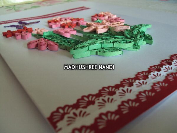 Beautiful Small Red & Pink Flowers With Paper Laces Greeting Card image