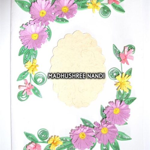 Purple Flowers With Small Yellow Flowers Greeting Card image