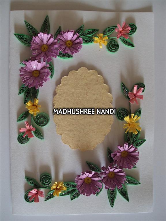 Purple Flowers With Small Yellow Flowers Greeting Card image