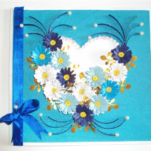 Hearts with Flowers Blue Theme Greeting Card image