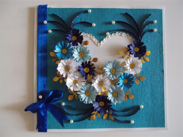 Hearts with Flowers Blue Theme Greeting Card image Hearts with Flowers Blue Theme Greeting Card image