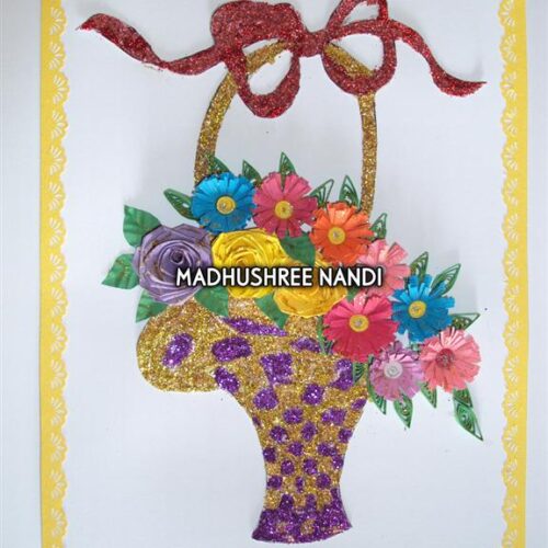 Special Glittery Flower Basket Gold & Purple Greeting Card image