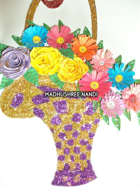 Special Glittery Flower Basket Gold & Purple Greeting Card image