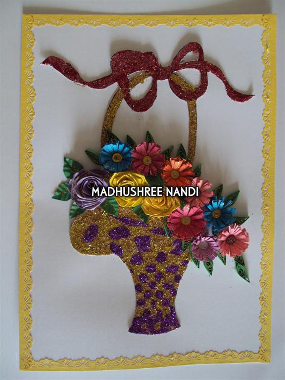 Special Glittery Flower Basket Gold & Purple Greeting Card image