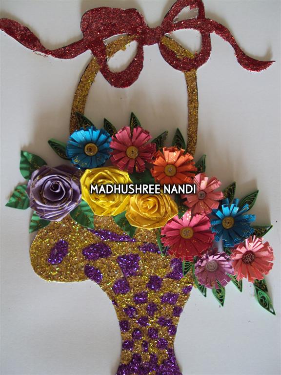 Special Glittery Flower Basket Gold & Purple Greeting Card image