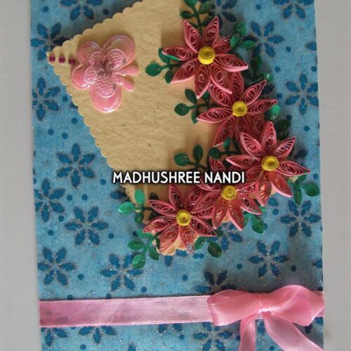 Printed Blue Base With Pink Flowers Greeting Card image