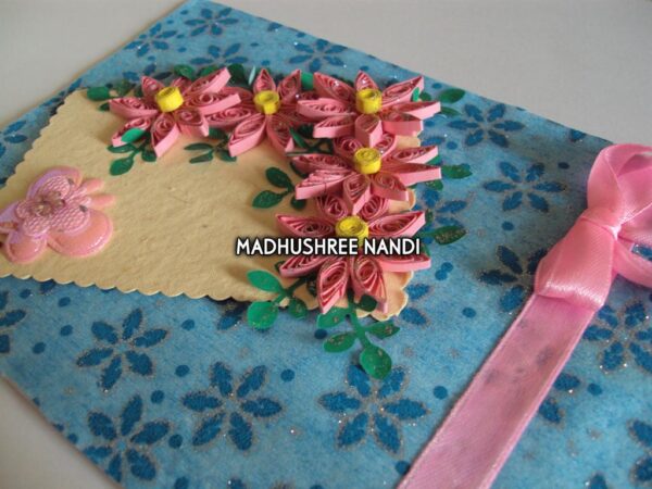 Printed Blue Base With Pink Flowers Greeting Card image Printed Blue Base With Pink Flowers Greeting Card image