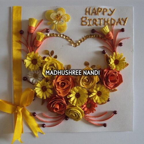 Yellow Flowers And Roses In Heart Greeting card image