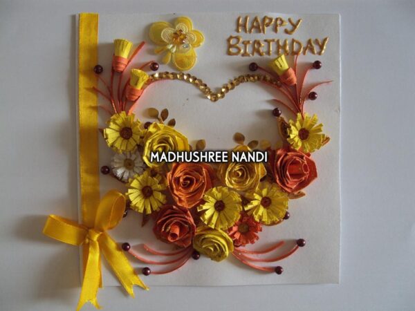 Yellow Flowers And Roses In Heart Greeting card image