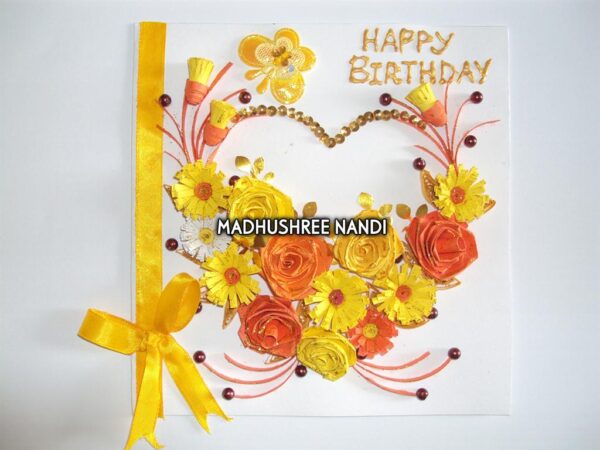 Yellow Flowers And Roses In Heart Greeting card image
