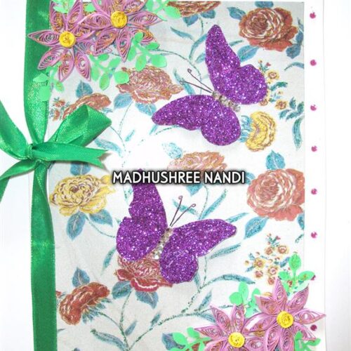 Printed Base With Glitter Butterflies & Flowers Greeting Card image