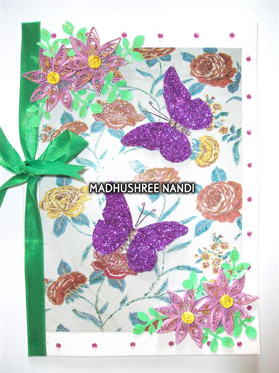 Printed Base With Glitter Butterflies & Flowers Greeting Card image
