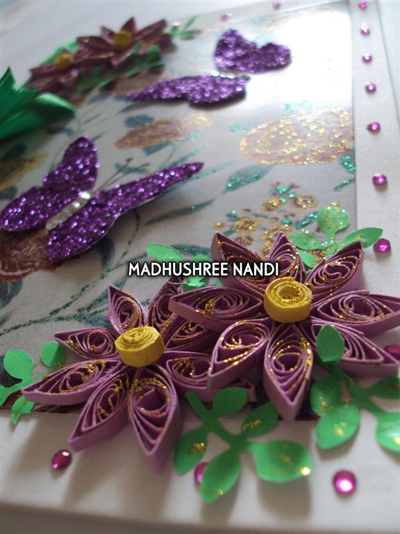 Printed Base With Glitter Butterflies & Flowers Greeting Card image