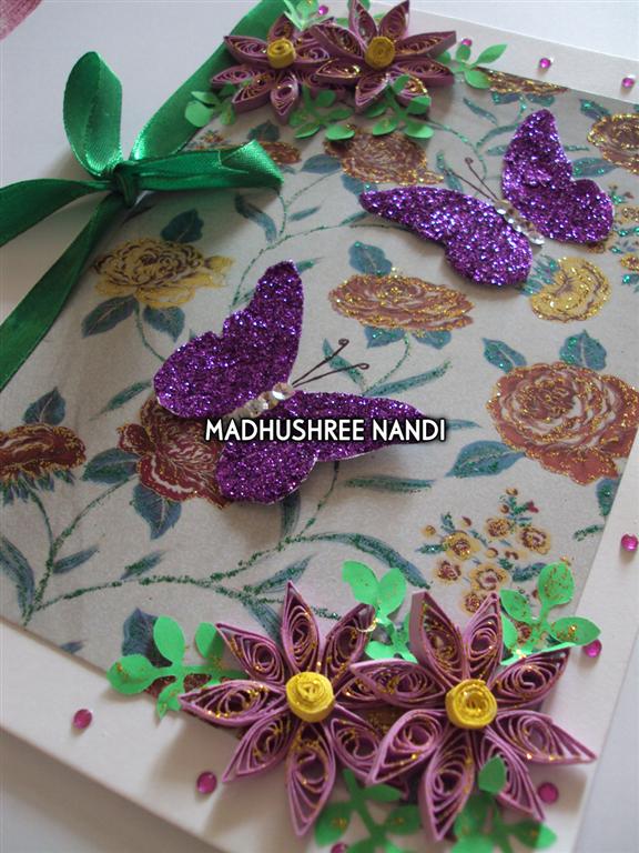 Printed Base With Glitter Butterflies & Flowers Greeting Card image