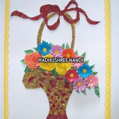 Special Glittery Flower Basket Gold & Red Greeting Card image
