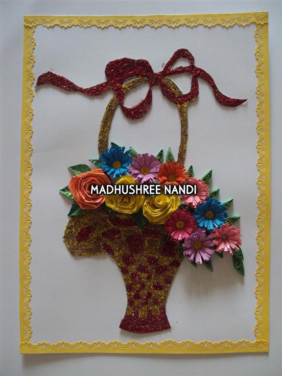 Special Glittery Flower Basket Gold & Red Greeting Card image