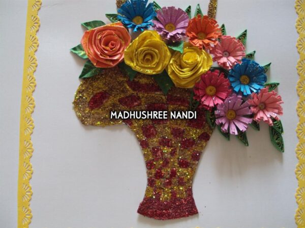 Special Glittery Flower Basket Gold & Red Greeting Card image