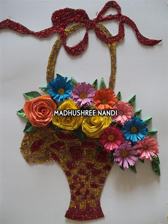 Special Glittery Flower Basket Gold & Red Greeting Card image
