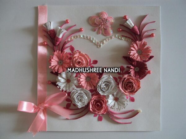 Pink Flowers In Heart With Roses Greeting Card image