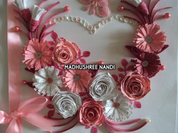 Pink Flowers In Heart With Roses Greeting Card image