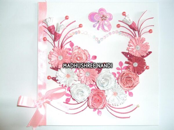 Pink Flowers In Heart With Roses Greeting Card image