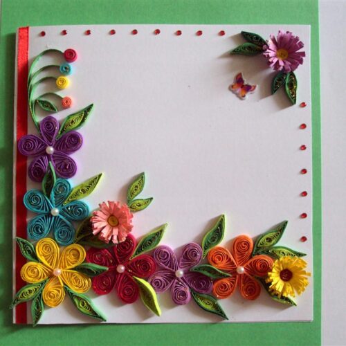Colorful Flowers Border Greeting Card image Colorful Flowers Border Greeting Card image