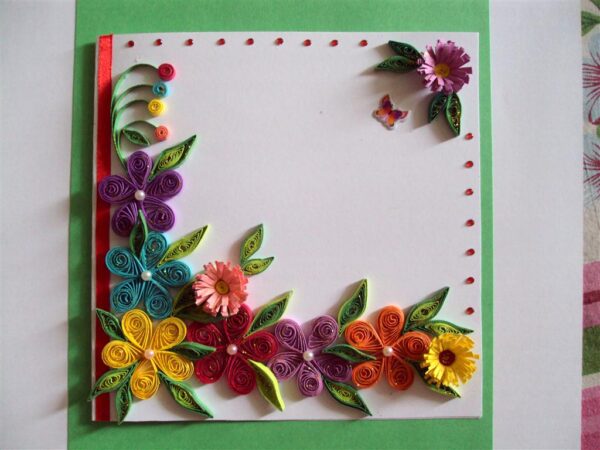 Colorful Flowers Border Greeting Card image Colorful Flowers Border Greeting Card image