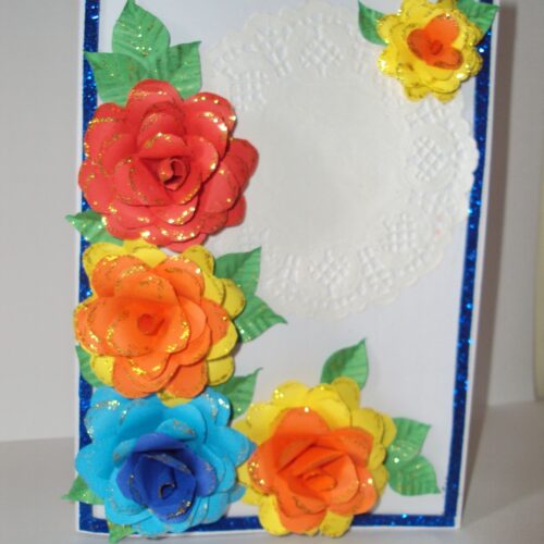 Beautiful Big Flowers with Doily Greeting Card image