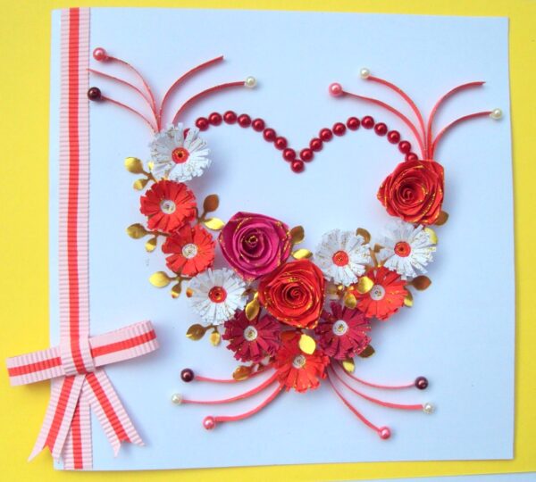 Red Flowers and Roses in Heart Greeting Card image