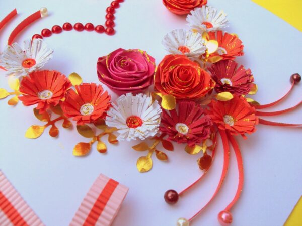 Red Flowers and Roses in Heart Greeting Card image