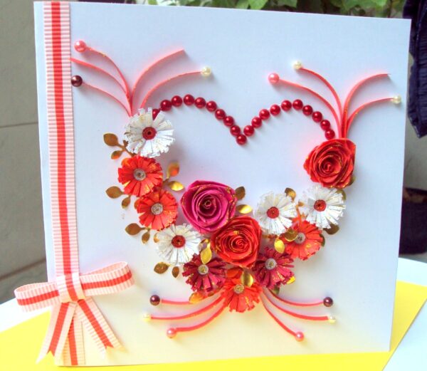 Red Flowers and Roses in Heart Greeting Card image